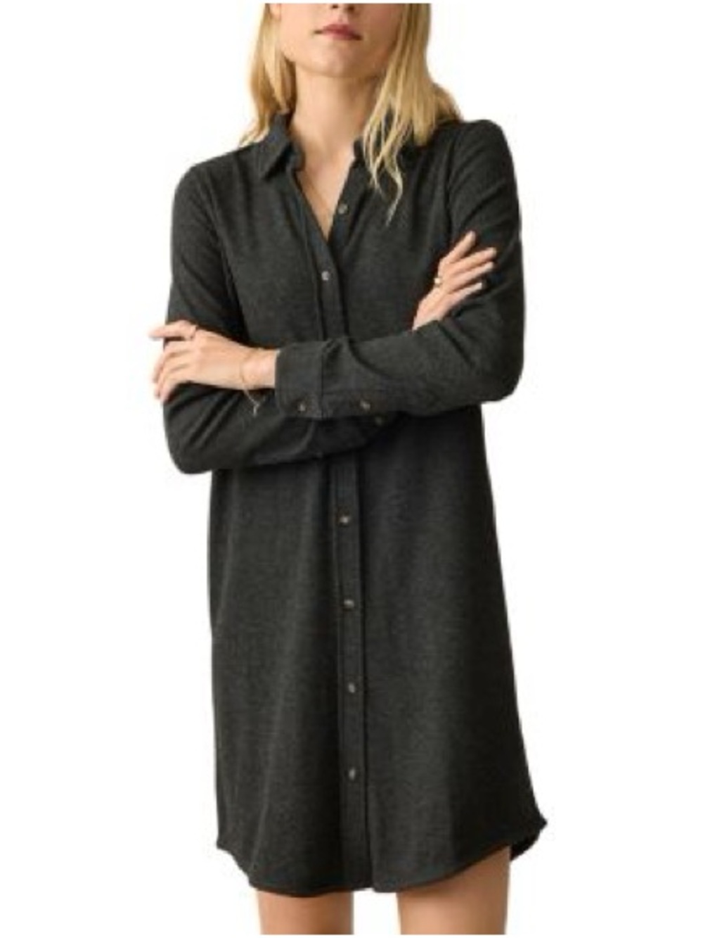 Faherty Charcoal Long-Sleeve Button Shirt Dress - Picture 5 of 12